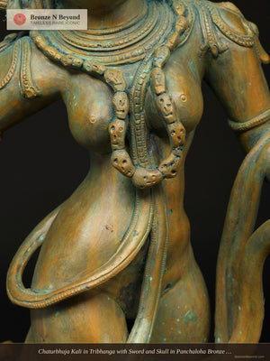 Chaturbhuja Kali in Tribhanga with Sword and Skull in Panchaloha Bronze – Swamimalai, Tamil Nadu