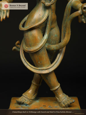 Chaturbhuja Kali in Tribhanga with Sword and Skull in Panchaloha Bronze – Swamimalai, Tamil Nadu