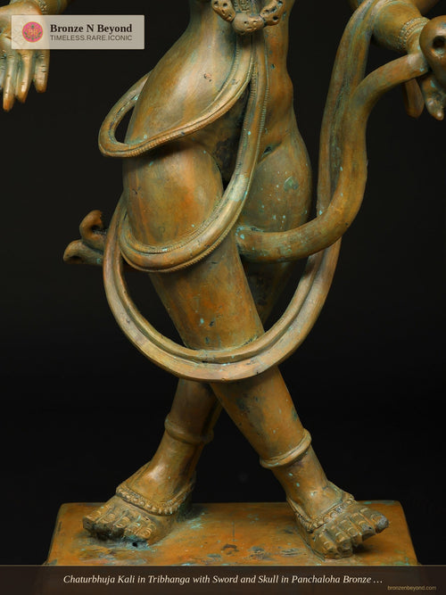 Chaturbhuja Kali in Tribhanga with Sword and Skull in Panchaloha Bronze – Swamimalai, Tamil Nadu