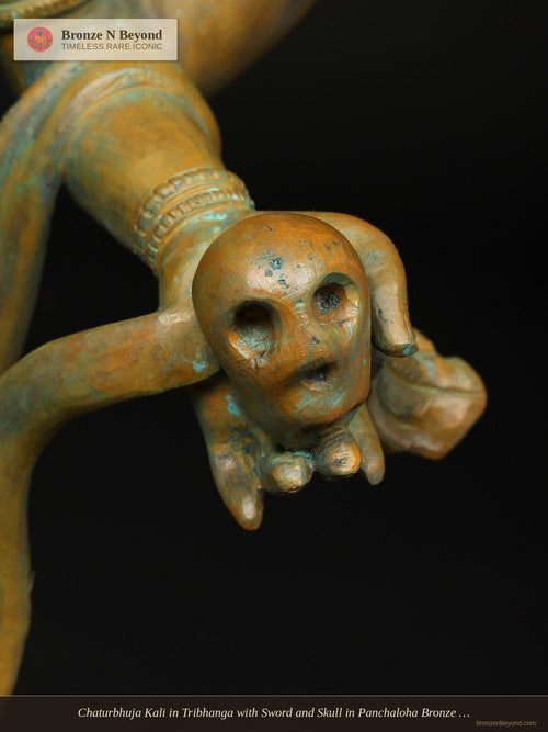 Chaturbhuja Kali in Tribhanga with Sword and Skull in Panchaloha Bronze – Swamimalai, Tamil Nadu