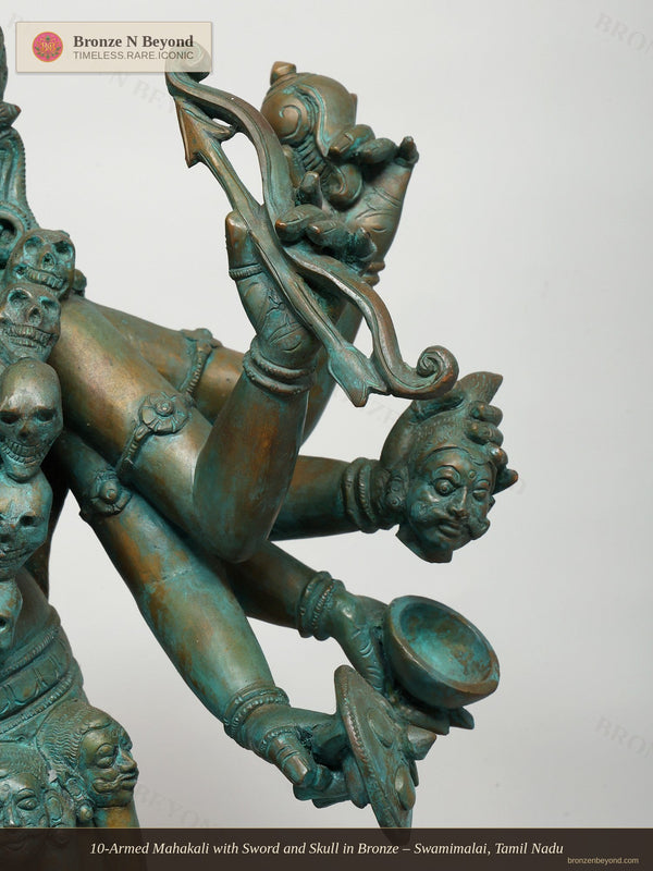 10-Armed Mahakali with Sword and Skull in Bronze – Swamimalai, Tamil Nadu