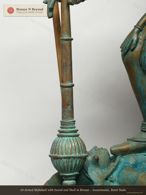 10-Armed Mahakali with Sword and Skull in Bronze – Swamimalai, Tamil Nadu