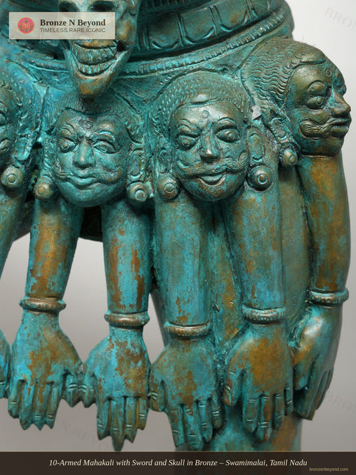 10-Armed Mahakali with Sword and Skull in Bronze – Swamimalai, Tamil Nadu