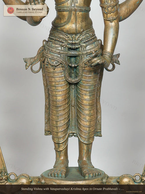 Standing Vishnu with Vatapatrashayi Krishna Apex in Ornate Prabhavali – Bronze, Swamimalai