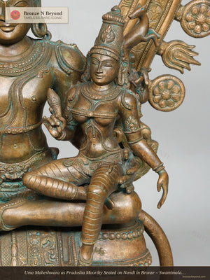 Uma Maheshwara as Pradosha Moorthy Seated on Nandi in Bronze – Swamimalai, Tamil Nadu