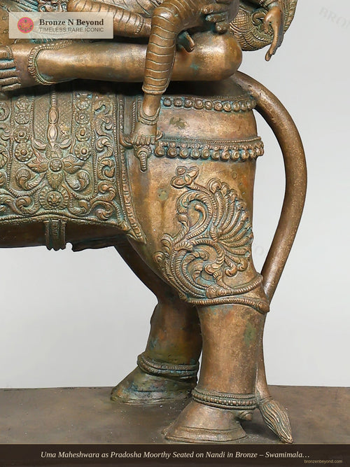 Uma Maheshwara as Pradosha Moorthy Seated on Nandi in Bronze – Swamimalai, Tamil Nadu