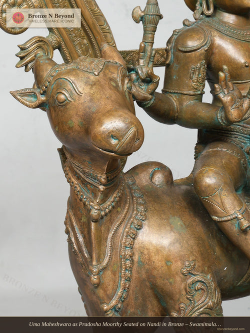 Uma Maheshwara as Pradosha Moorthy Seated on Nandi in Bronze – Swamimalai, Tamil Nadu