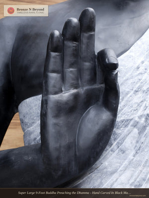 Super Large 9-Foot Buddha Preaching the Dhamma - Hand Carved In Black Marble