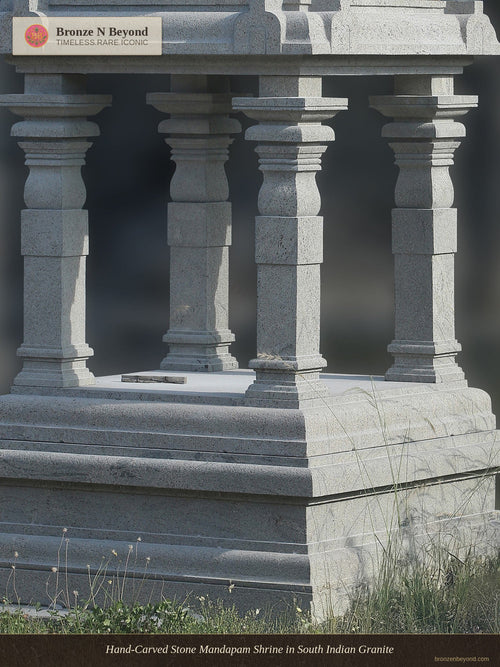 Hand-Carved Stone Mandapam Shrine in South Indian Granite