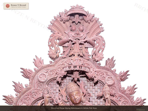 Ten-Armed Durga Slaying Mahishasura in Odisha Pink Stone