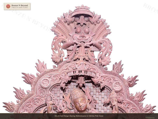 Ten-Armed Durga Slaying Mahishasura in Odisha Pink Stone