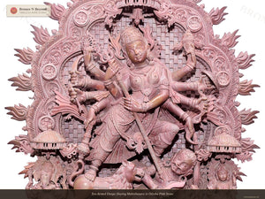 Ten-Armed Durga Slaying Mahishasura in Odisha Pink Stone
