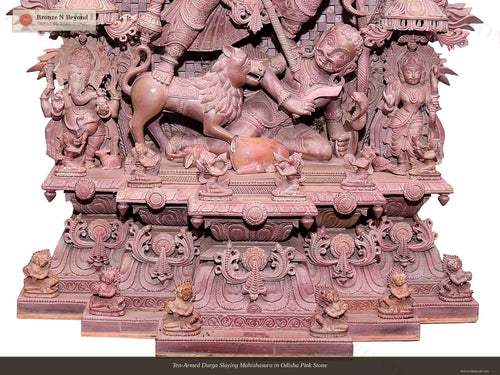 Ten-Armed Durga Slaying Mahishasura in Odisha Pink Stone