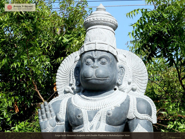 Large-Scale Hanuman Sculpture with Double Platform in Mahabalipuram Stone