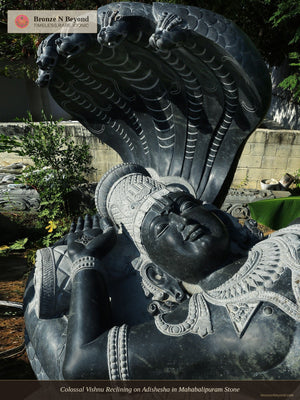 Colossal Vishnu Reclining on Adishesha in Mahabalipuram Stone