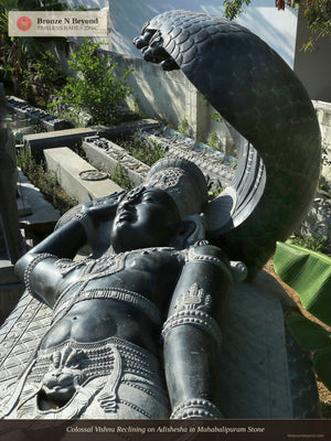 Colossal Vishnu Reclining on Adishesha in Mahabalipuram Stone