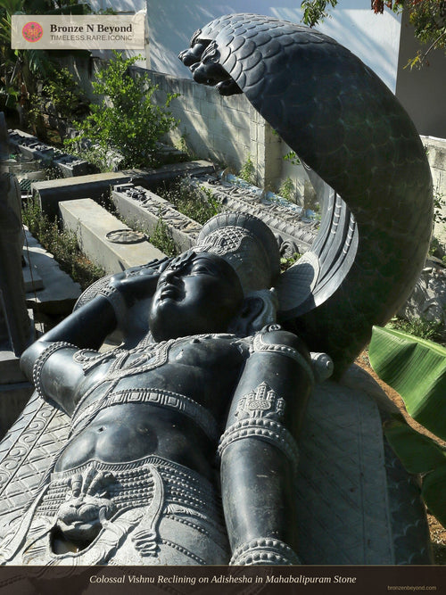 Colossal Vishnu Reclining on Adishesha in Mahabalipuram Stone