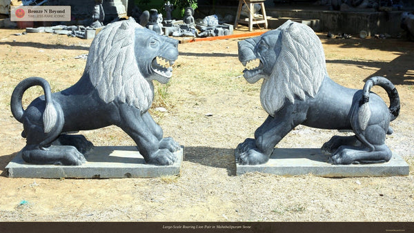 Large-Scale Roaring Lion Pair in Mahabalipuram Stone