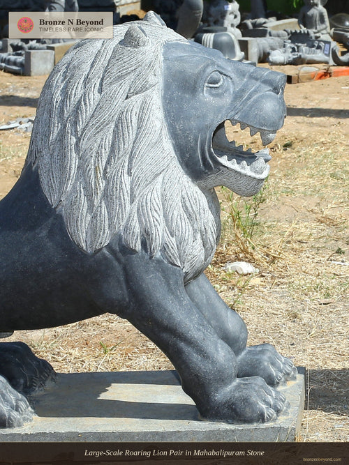 Large-Scale Roaring Lion Pair in Mahabalipuram Stone