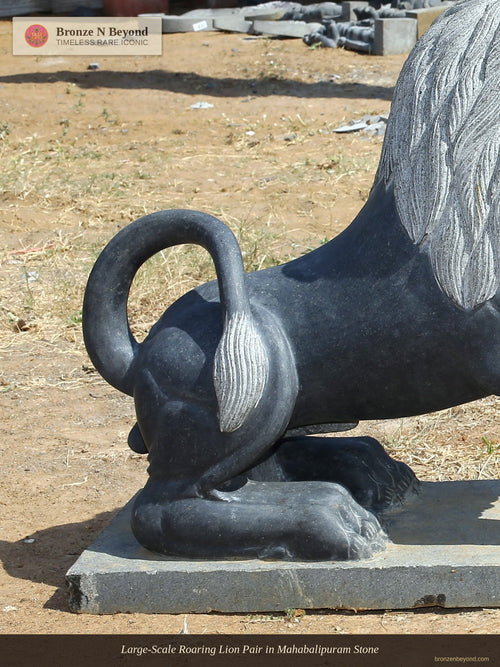 Large-Scale Roaring Lion Pair in Mahabalipuram Stone