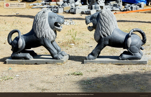 Large-Scale Roaring Lion Pair in Mahabalipuram Stone