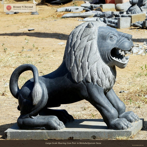 Large-Scale Roaring Lion Pair in Mahabalipuram Stone