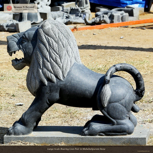 Large-Scale Roaring Lion Pair in Mahabalipuram Stone