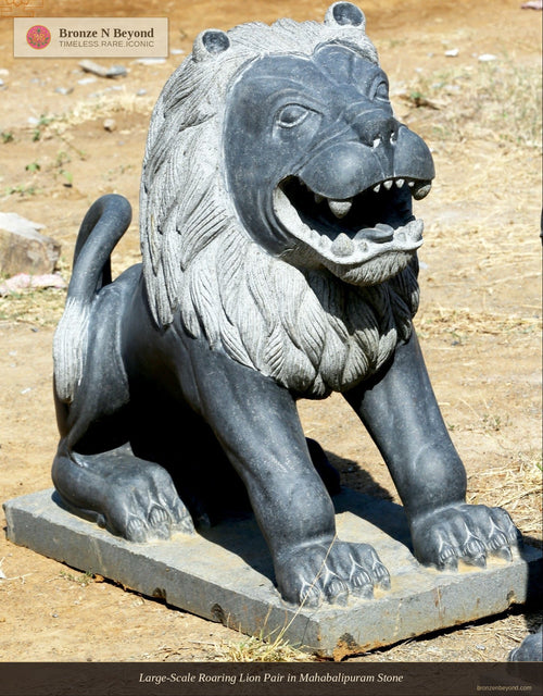 Large-Scale Roaring Lion Pair in Mahabalipuram Stone