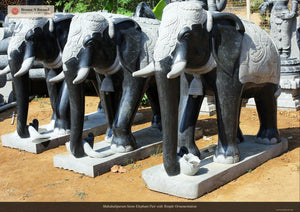 Mahabalipuram Stone Elephant Pair with Temple Ornamentation