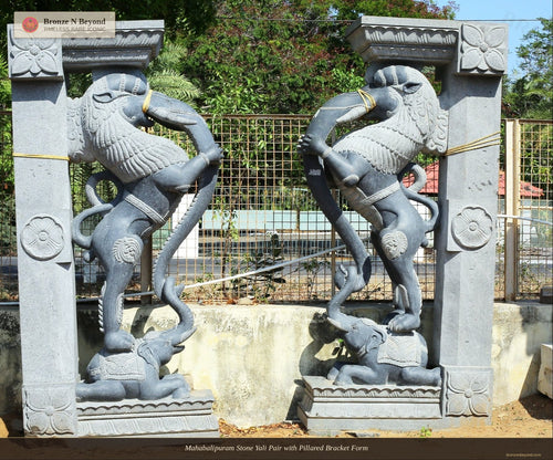 Mahabalipuram Stone Yali Pair with Pillared Bracket Form