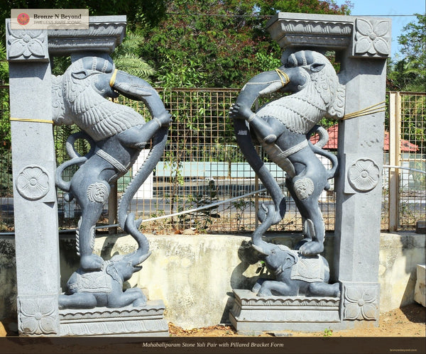 Mahabalipuram Stone Yali Pair with Pillared Bracket Form