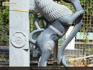 Mahabalipuram Stone Yali Pair with Pillared Bracket Form