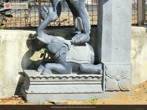 Mahabalipuram Stone Yali Pair with Pillared Bracket Form