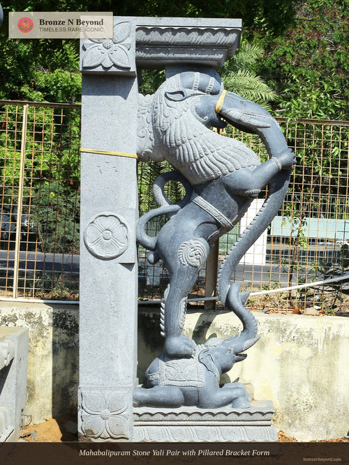Mahabalipuram Stone Yali Pair with Pillared Bracket Form