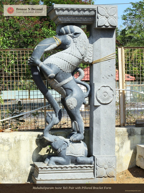 Mahabalipuram Stone Yali Pair with Pillared Bracket Form