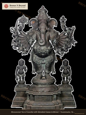 Monumental Veera Ganesha with Attendant Ganas in Bronze