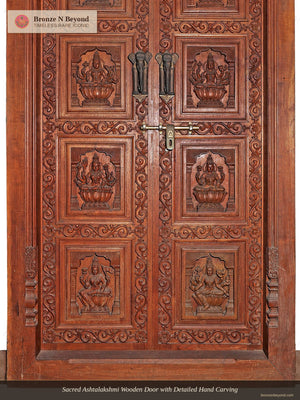 Sacred Ashtalakshmi Wooden Door with Detailed Hand Carving