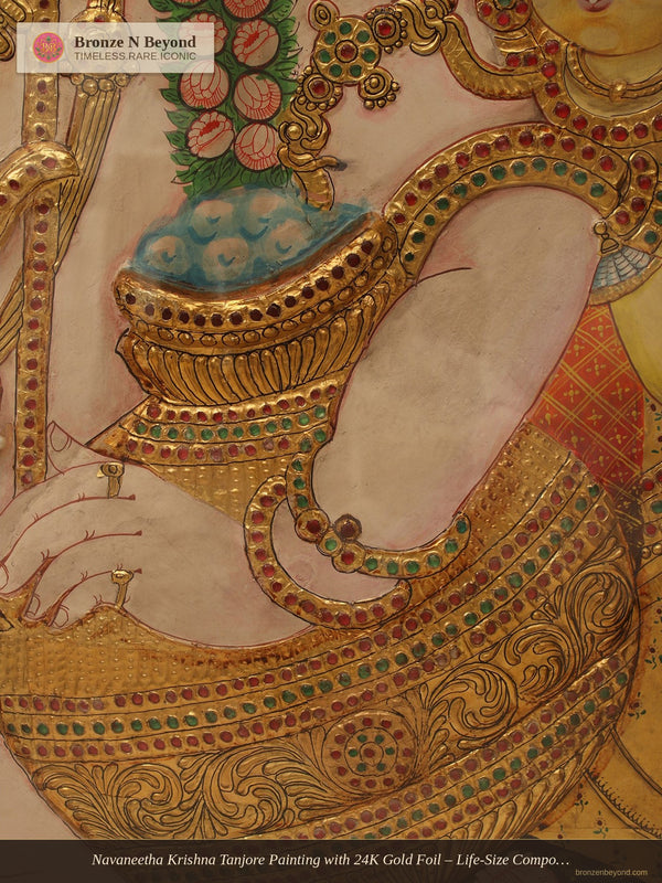 Navaneetha Krishna Tanjore Painting with 24K Gold Foil – Life-Size Composition, Tamil Nadu
