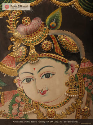Navaneetha Krishna Tanjore Painting with 24K Gold Foil – Life-Size Composition, Tamil Nadu