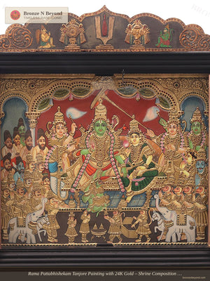 Rama Pattabhishekam Tanjore Painting with 24K Gold – Shrine Composition with Vaishnava Symbols
