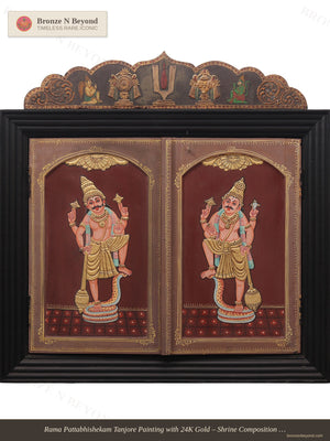Rama Pattabhishekam Tanjore Painting with 24K Gold – Shrine Composition with Vaishnava Symbols