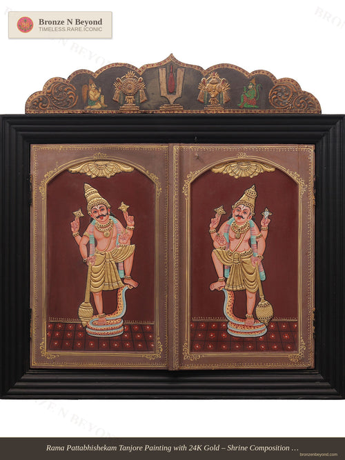 Rama Pattabhishekam Tanjore Painting with 24K Gold – Shrine Composition with Vaishnava Symbols