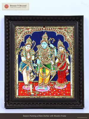 Tanjore Painting of Ram Darbar with Wooden Frame