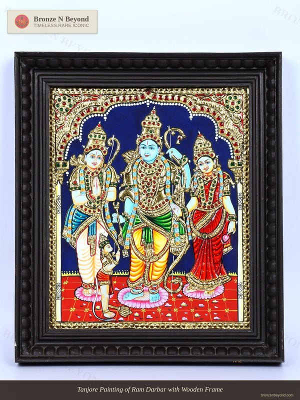 Tanjore Painting of Ram Darbar with Wooden Frame