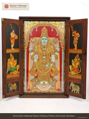 Tanjore Painting of Vishnu with Garuda, Hanuman