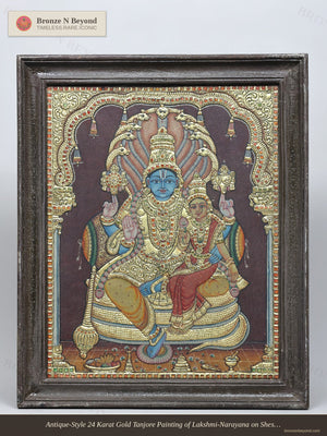 Lakshmi Narayan Seated on Sheshnag Throne Tanjore Painting