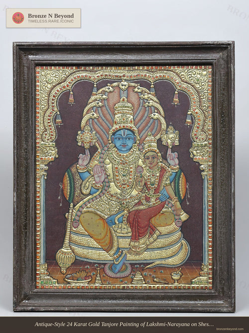 Lakshmi Narayan Seated on Sheshnag Throne Tanjore Painting