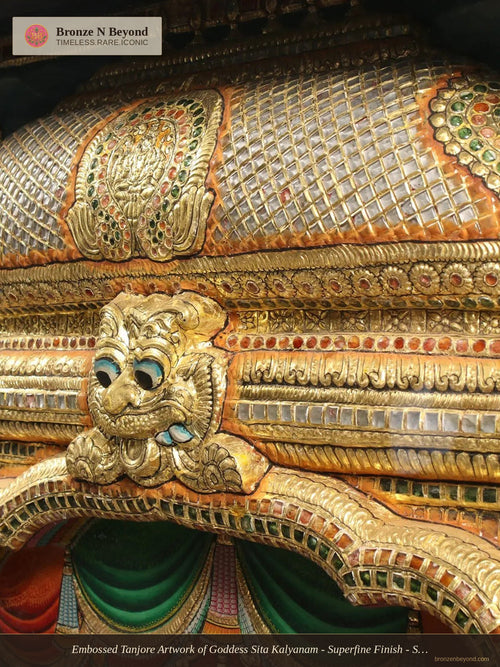 Embossed Tanjore Artwork of Goddess Sita Kalyanam - Superfine Finish - Set in Vintage Teakwood Frame