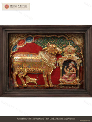 Kamadhenu with Sage Vashist Tanjore Painting