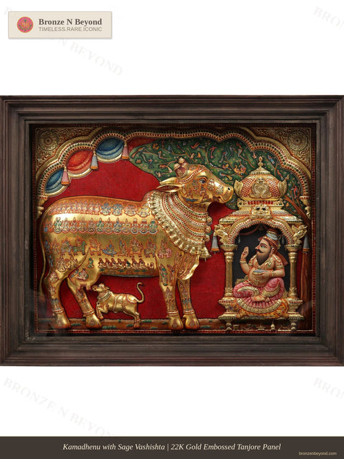 Kamadhenu with Sage Vashist Tanjore Painting